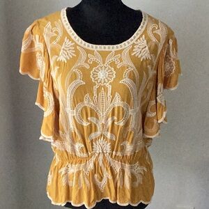 Solitaire Embroidered Flutter Sleeve Blouse